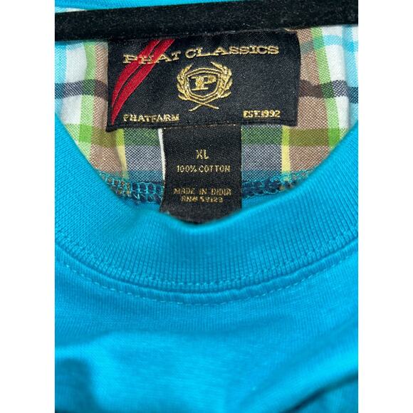 Phat Classics Men's XL Turquoise Plaid Logo Short Sleeve Hip Hop Y2K 90's Shirt - Picture 4 of 7